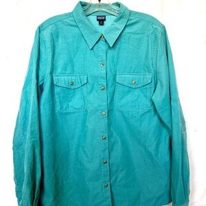 Patagonia Organic Cotton Corduroy W Long Sl Button Up Shirt Light Green size 14
